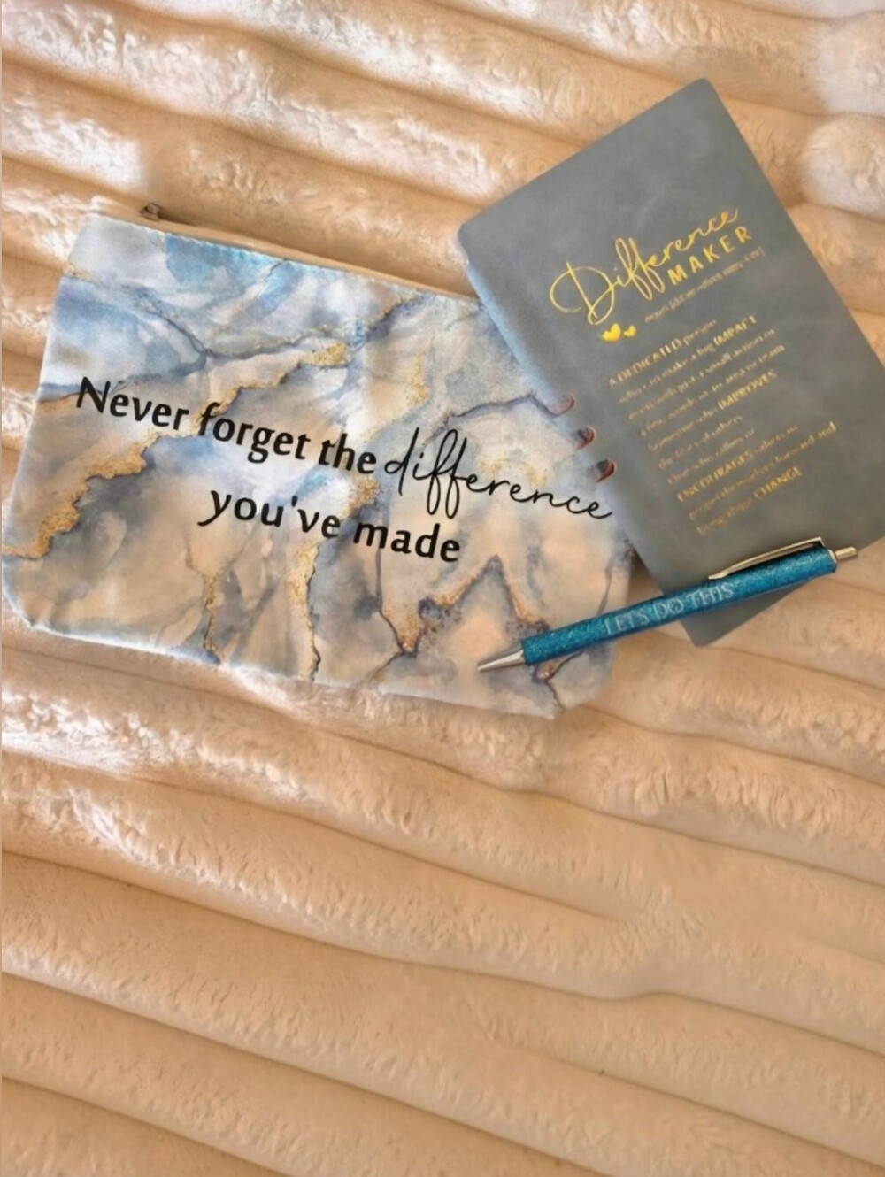 NWT Domeni Inspirational Gift Set Blue Journal Glitter Pen Makeup Bag Sz 8.5"